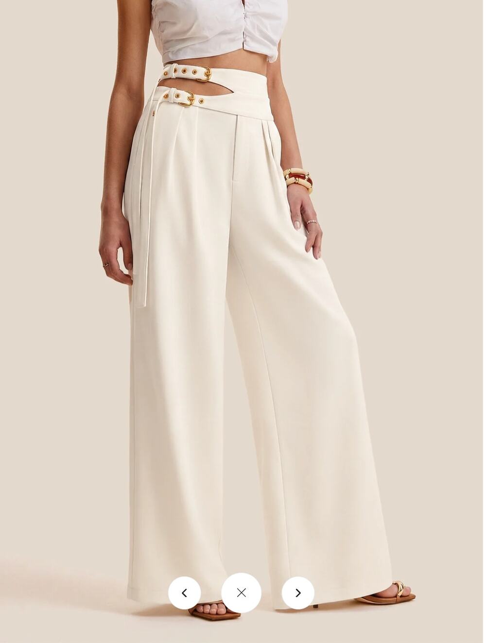 NWT Commense Cut-Out Double Buckle Wide Leg Pants Sz L